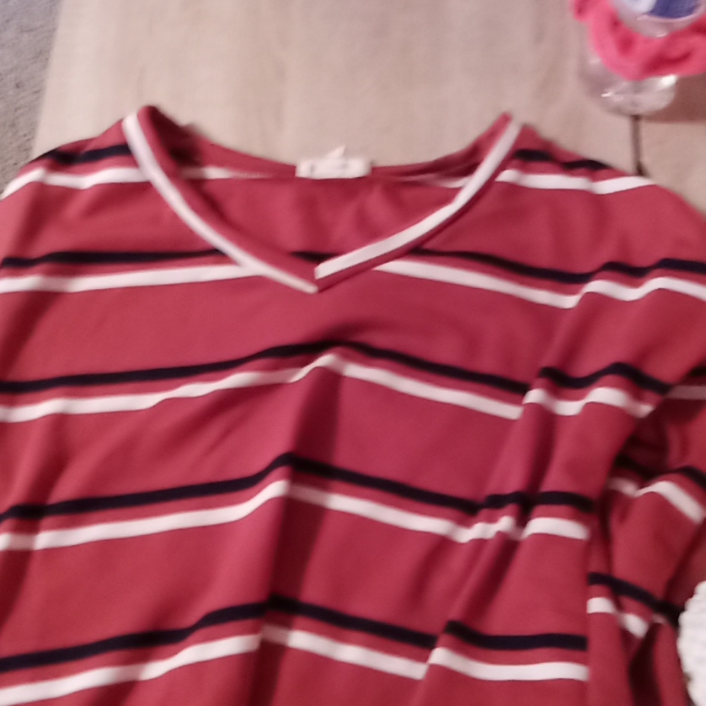 Long Sleeve V Neck Striped Shirt